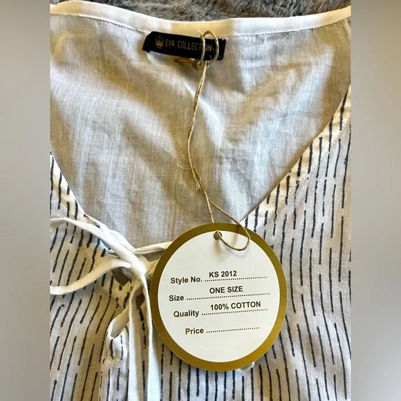 NWT Eya Collection White Tunic Gauzy Coverup, Gold & Blue Mediterranean Print - Picture 9 of 13